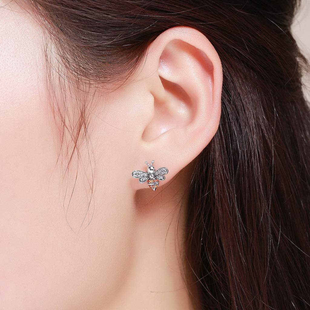 PAHALA 925 Sterling Silver Cute Bee Story Crystal Stud Earrings