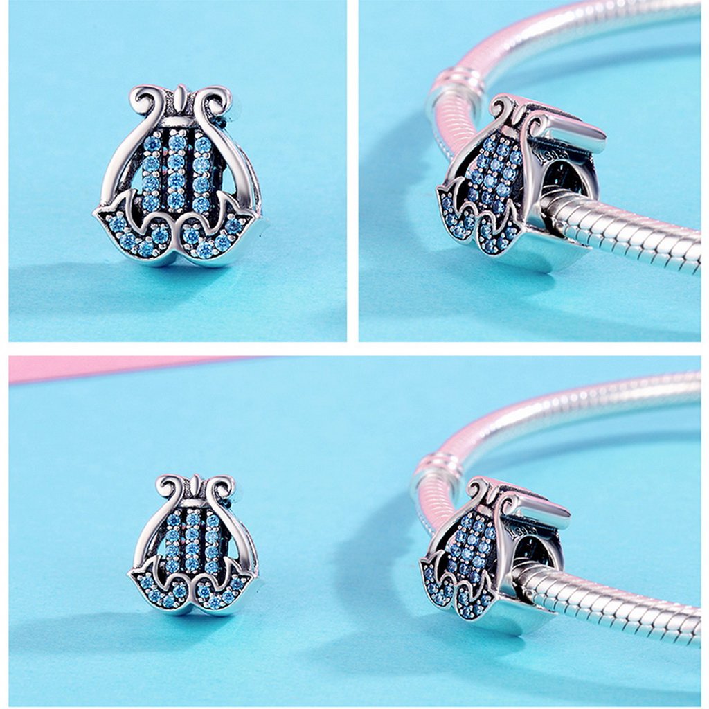 PAHALA 925 Sterling Silver Elegant Harp Blue Crystals Charm Bead