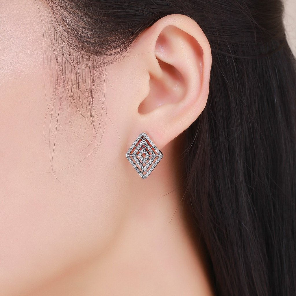 PAHALA 925 Sterling Silver Geometric Lines With Crystals Stud Earrings