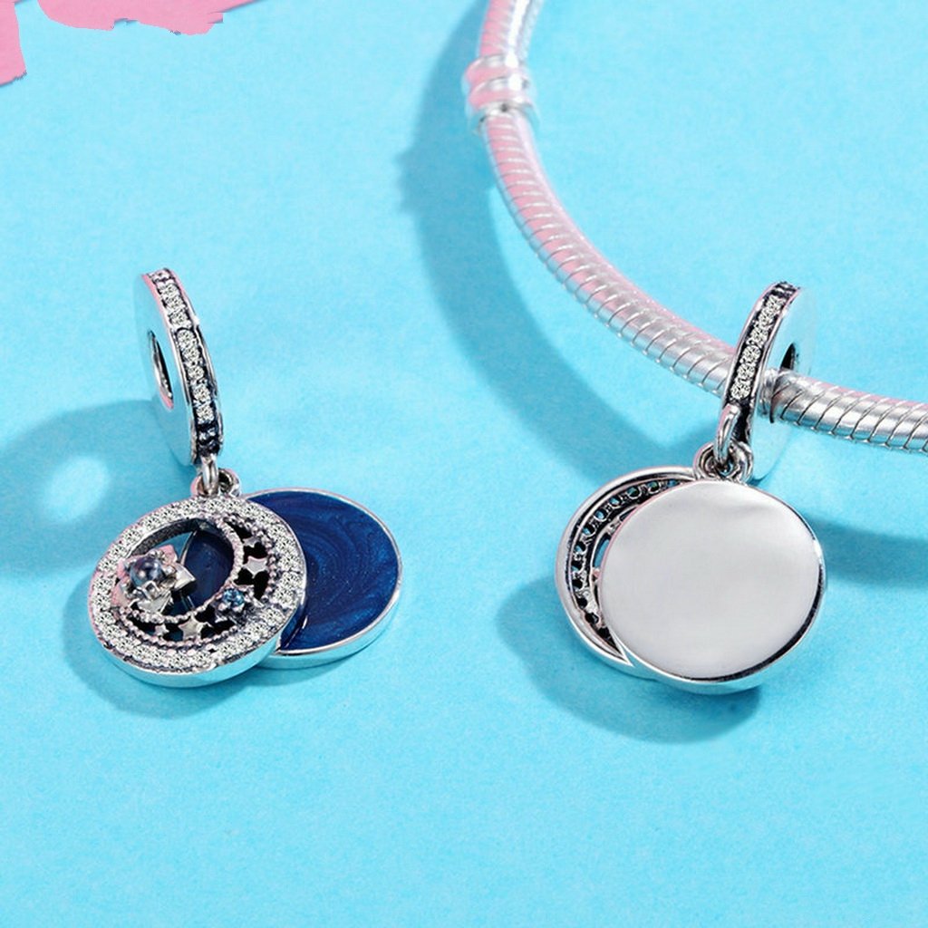 PAHALA 925 Sterling Silver Moonlit Star Blue Enamel with Crystals Charm Bead