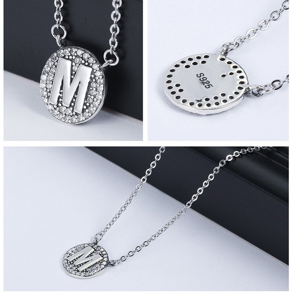 PAHALA 925 Sterling Silver Unique Letter M with Crystals Pendant Necklace