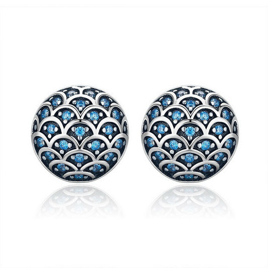 PAHALA 925 Sterling Silver Legend Of The Sea With Blue Crystals Stud Earrings