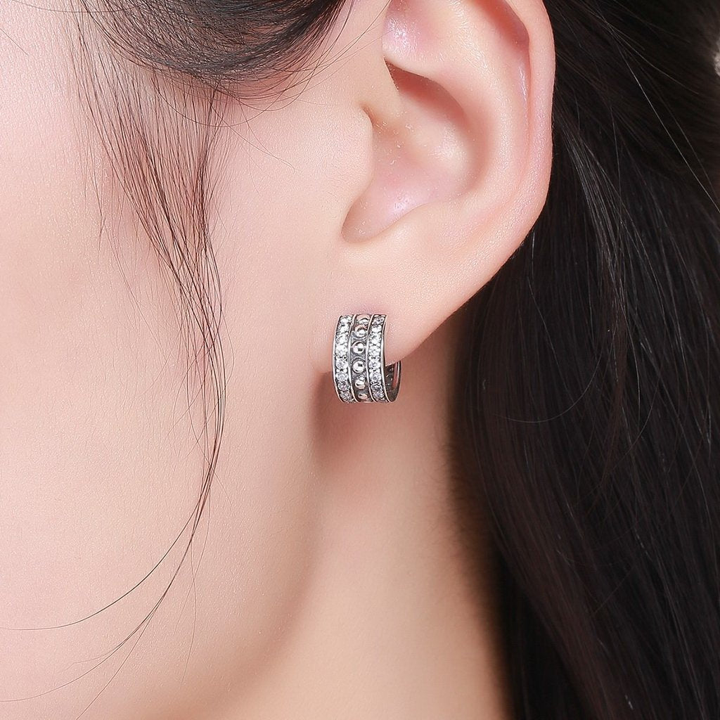 PAHALA 925 Sterling Silver Glittering Crystal Stud Earrings