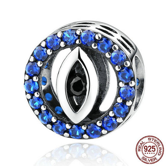 PAHALA 925 Strling Silver Blue Eye with Crystals Charms Pendant Fit Bracelets Necklace
