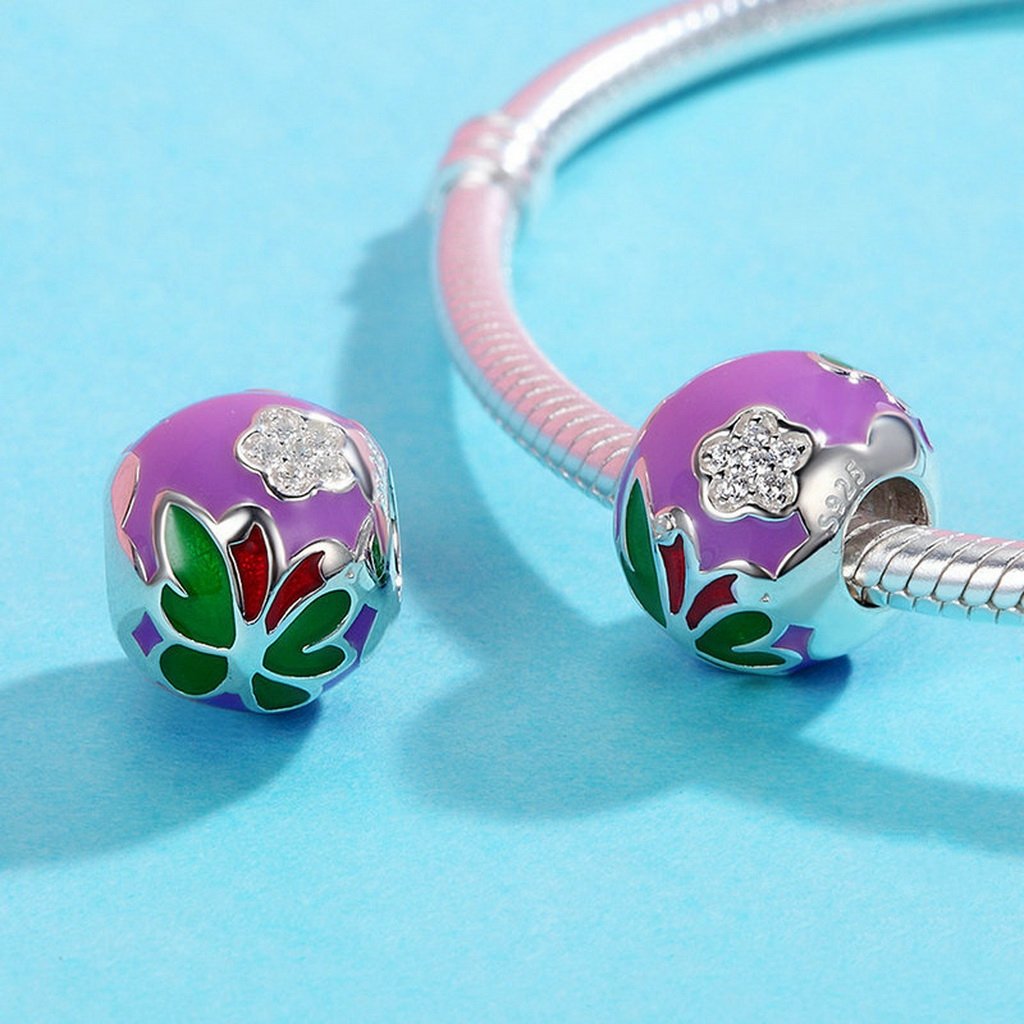 PAHALA 925 Sterling Silver Butterfly Flower Coloful Enamel with Crystals Enamel Charm Bead