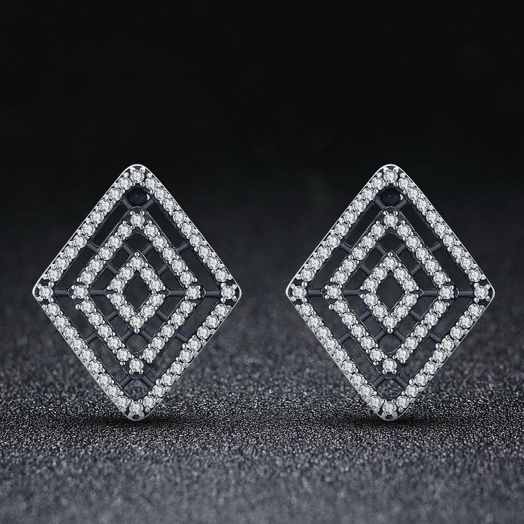 PAHALA 925 Sterling Silver Geometric Lines With Crystals Stud Earrings