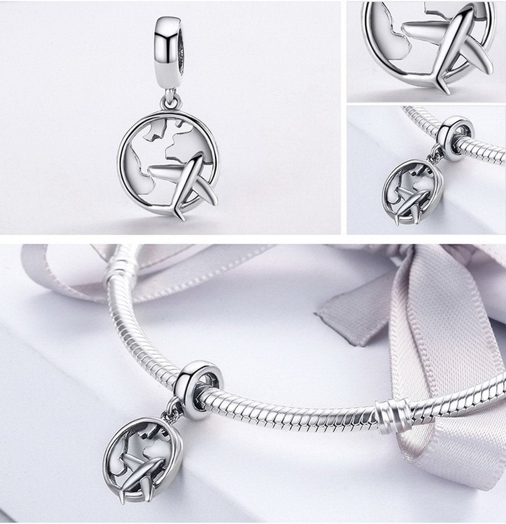 PAHALA 925 Sterling Silver Traveling with Plan Charms Fit Bracelets Necklace