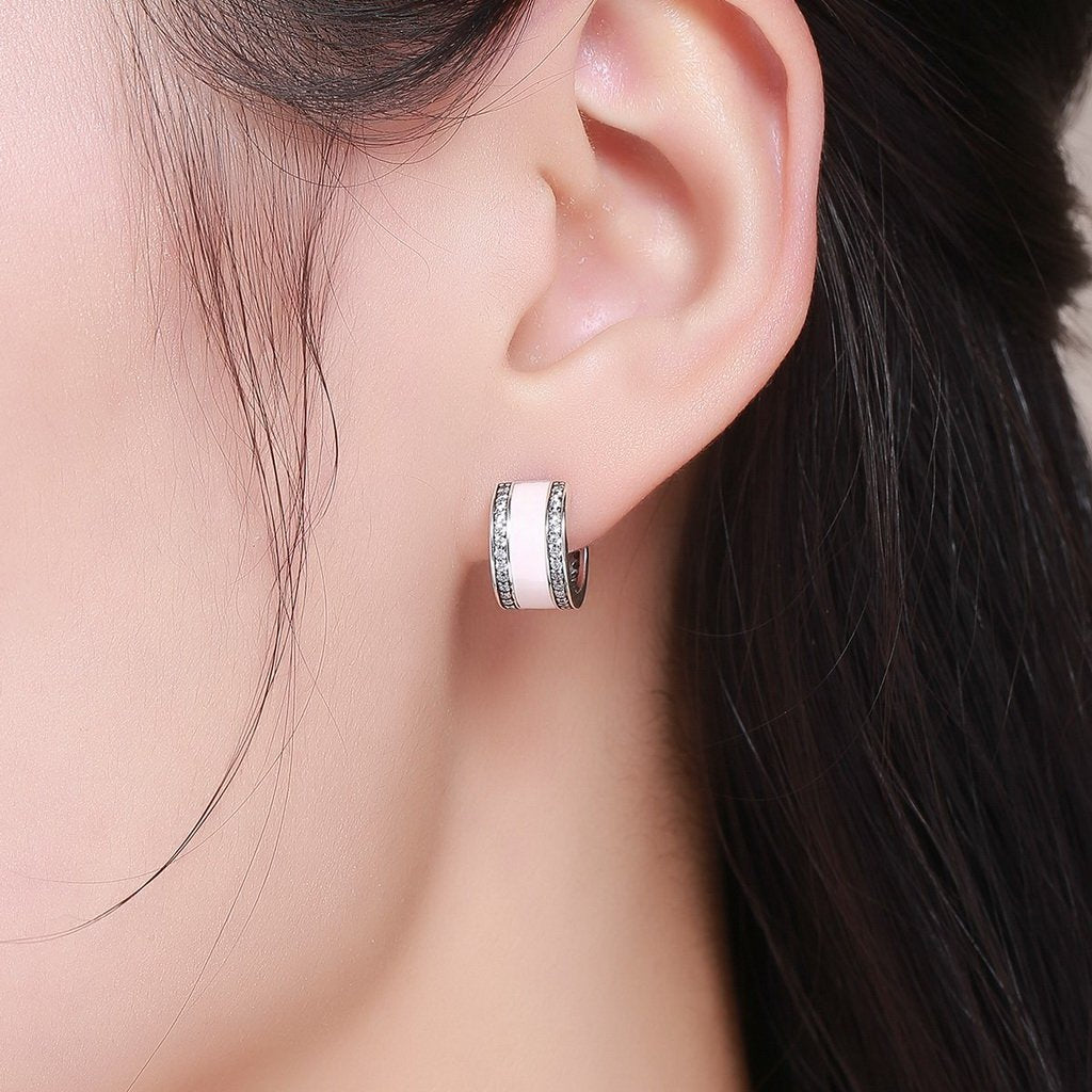 PAHALA 925 Sterling Silver Pink Radiant Crystal Stud Earrings