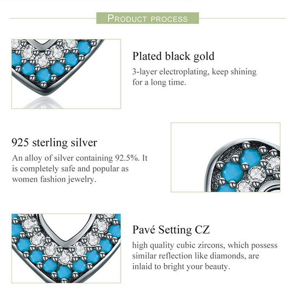 PAHALA 925 Sterling Silver Heart With Blue Crystals Party Wedding Drop Earrings