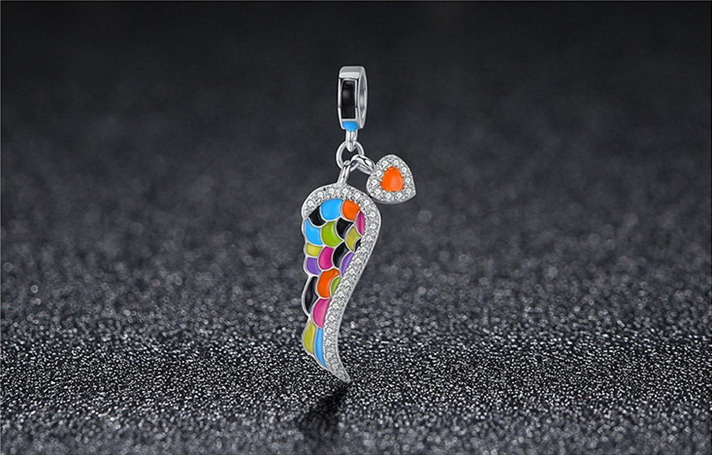 PAHALA 925 Sterling Silver Wing with Colorful Enamel Crystals Pendant Charm Bead