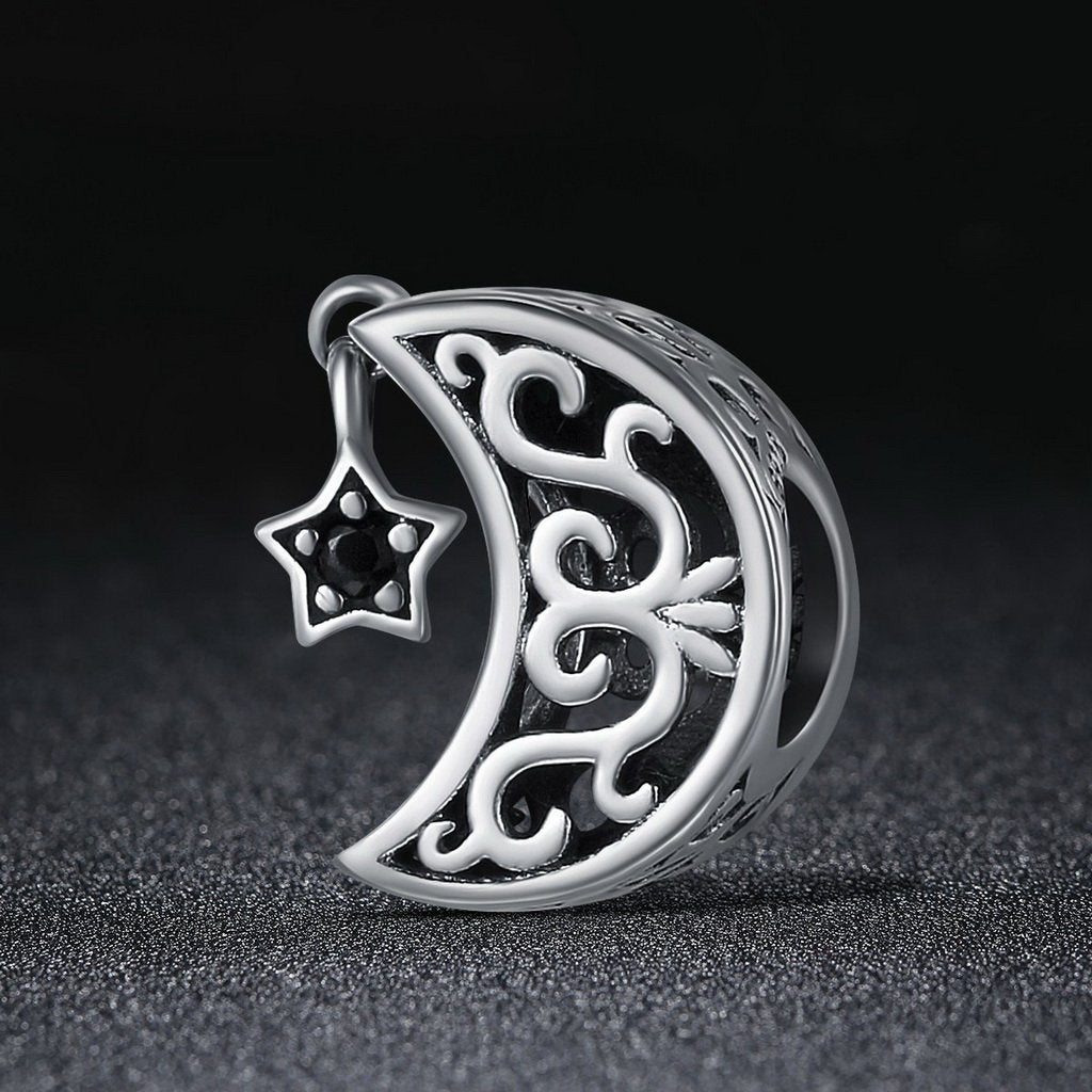 PAHALA 925 Sterling Silver Openwork Moon Star Goodnight Charm Bead