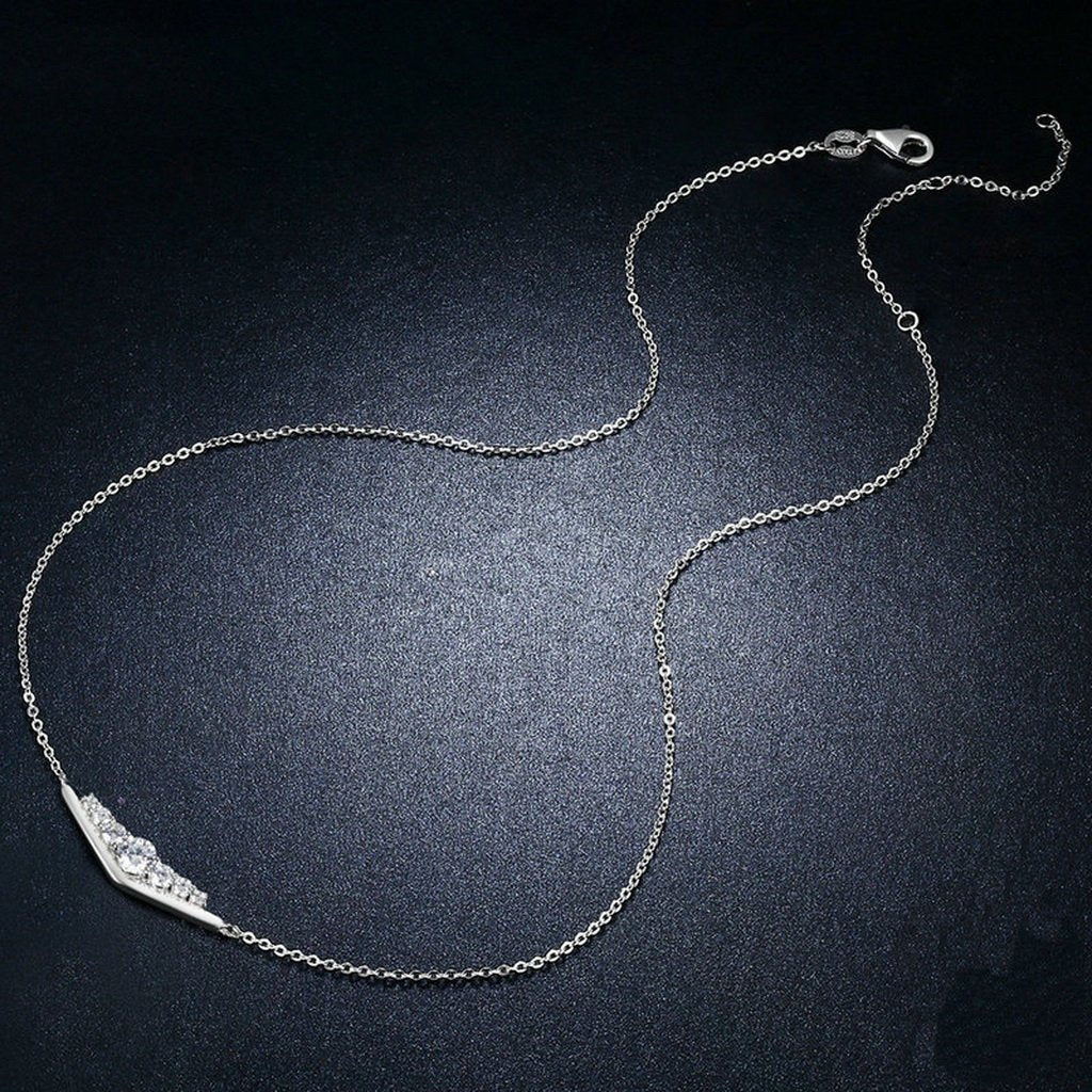 PAHALA 925 Sterling Silver Triangle with Crystals Clear CZ Pendant Necklace