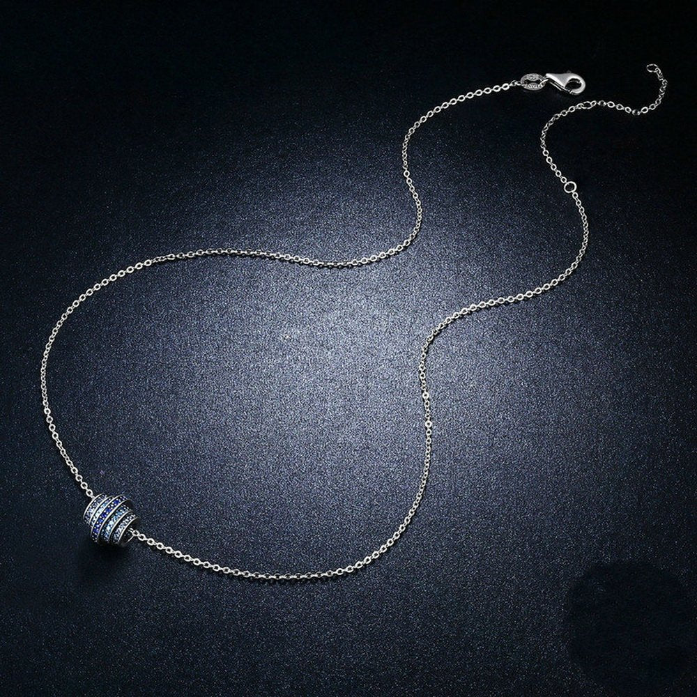 PAHALA 925 Sterling Silver Gradual Round Wheel Blue Crystals Clear CZ Pendant Necklace