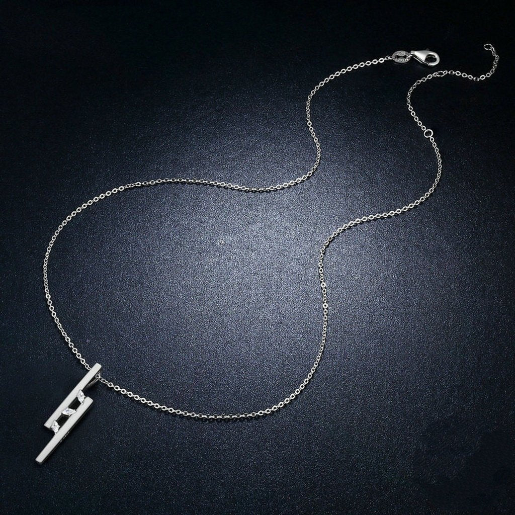 PAHALA 925 Sterling Silver T Bar Dazzling Clear CZ Pendant Necklace