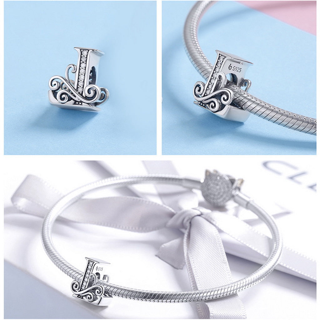 PAHALA 925 Sterling Silver 26 Letters Alphabet with Crystals Charms Beads