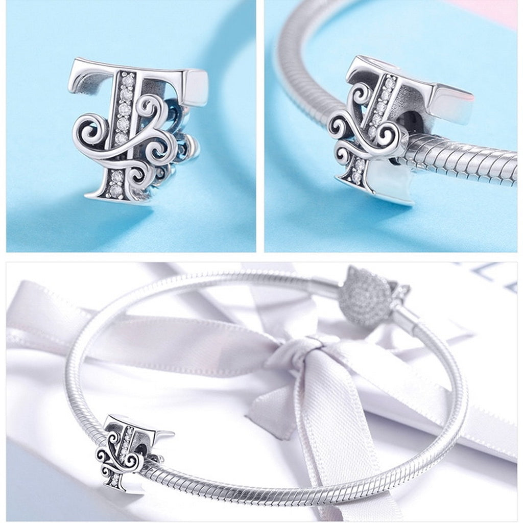 PAHALA 925 Sterling Silver 26 Letters Alphabet with Crystals Charms Beads