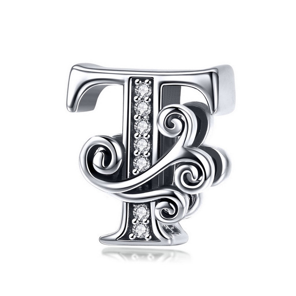 PAHALA 925 Sterling Silver 26 Letters Alphabet with Crystals Charms Beads
