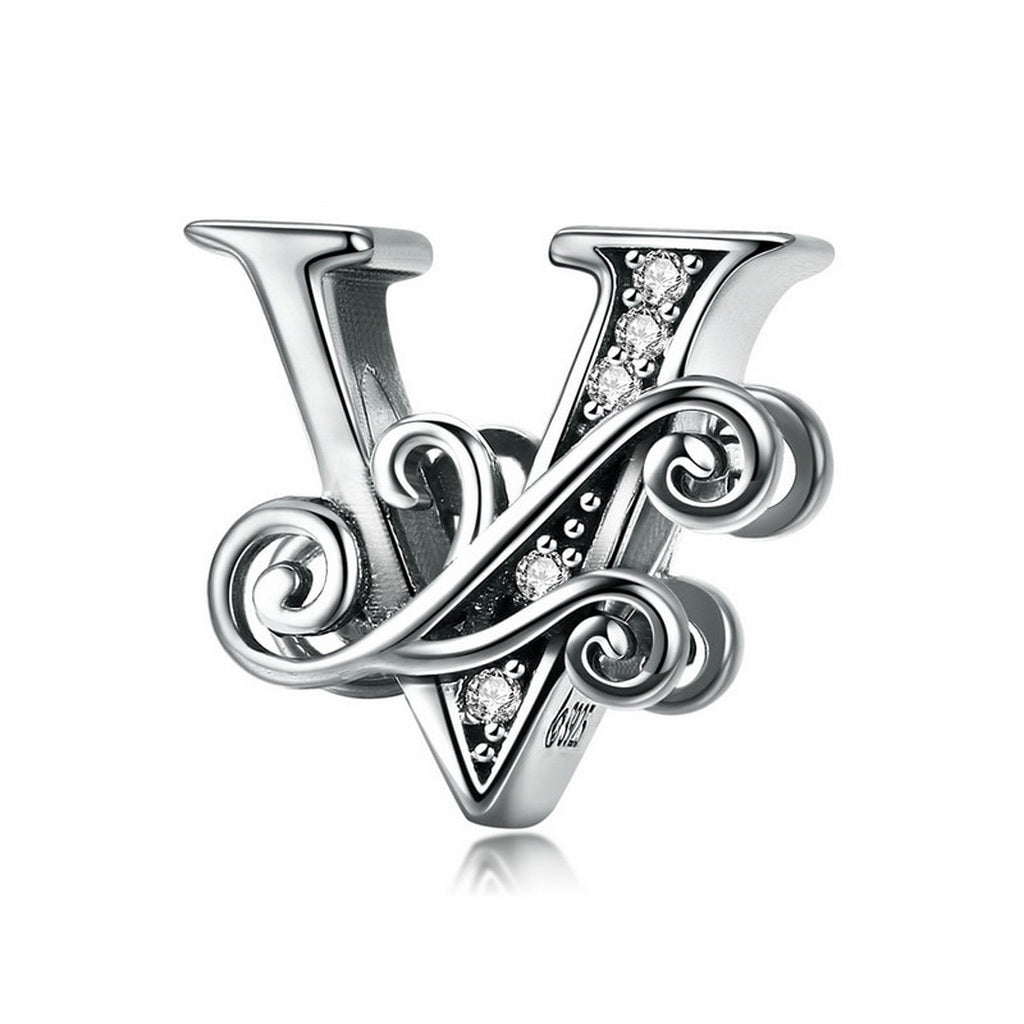 PAHALA 925 Sterling Silver 26 Letters Alphabet with Crystals Charms Beads