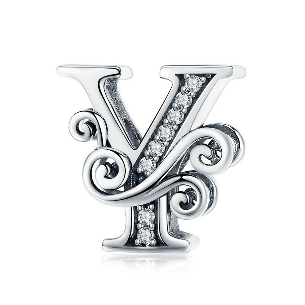 PAHALA 925 Sterling Silver 26 Letters Alphabet with Crystals Charms Beads